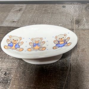 Vintage Ceramic Pedestal Dish with Baby Bear Theme